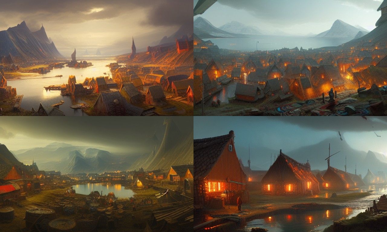 Colorful Norse Village with Midgard Serpent