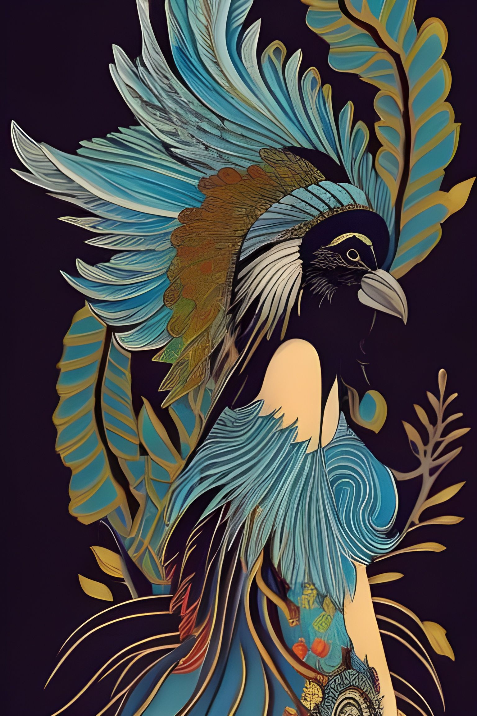 Intricate Ink Portrait of Crow Goddess