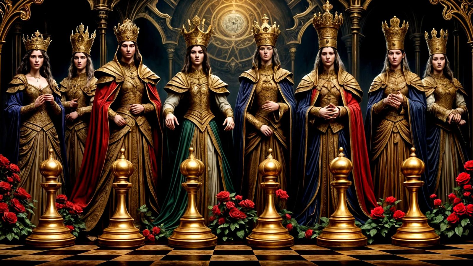 Gothic Medieval Chess Set in Dark Detail