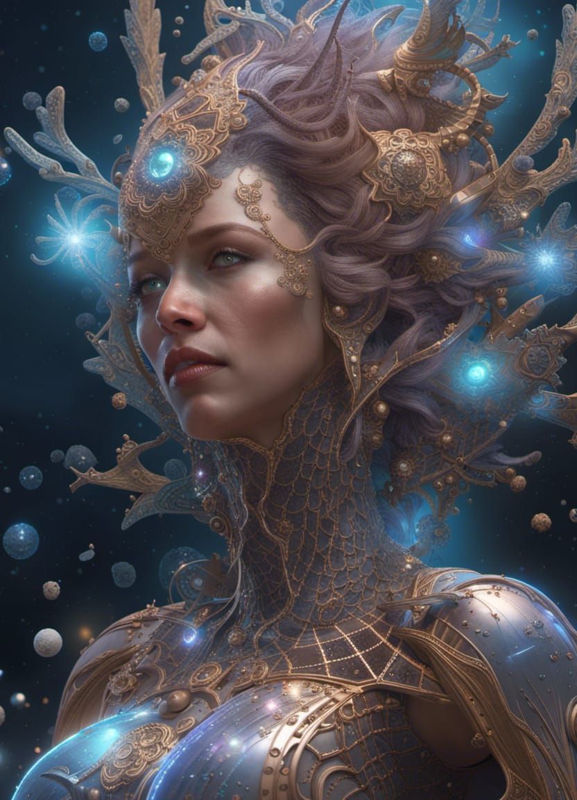 ""Insanely detailed stunning Galactic Goddess with astral fractal crystals" , Wadim Kashin ,ZBrush Cinema ,4D rendered i...