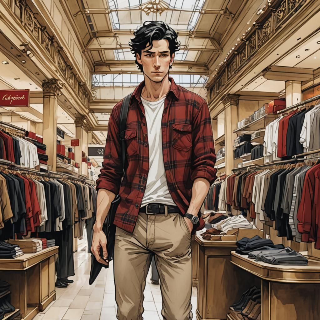 Man Shopping at Galeries Lafayette in Animated Style