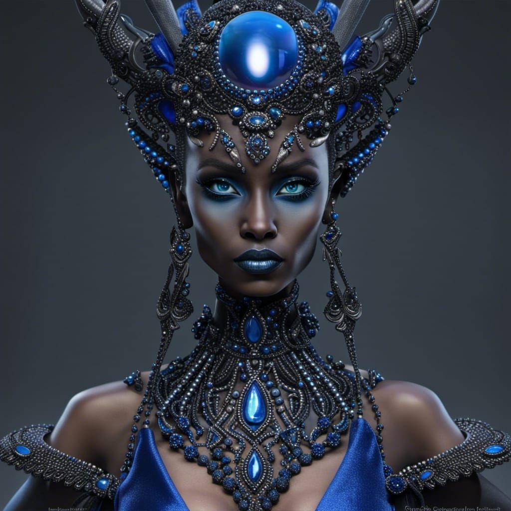 Neon Alien Princess in Black Light Studio Portrait