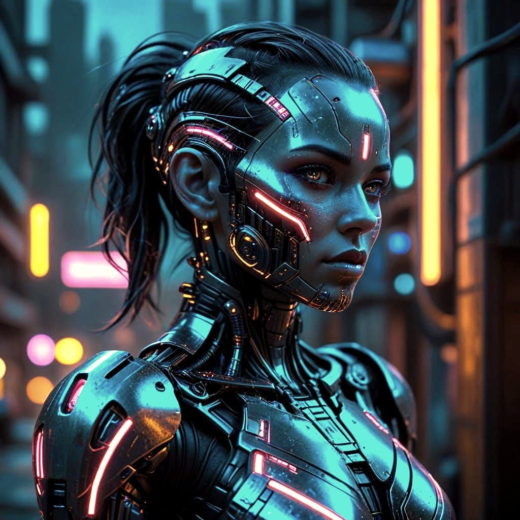Cyberpunk Goddess in Neon Hues