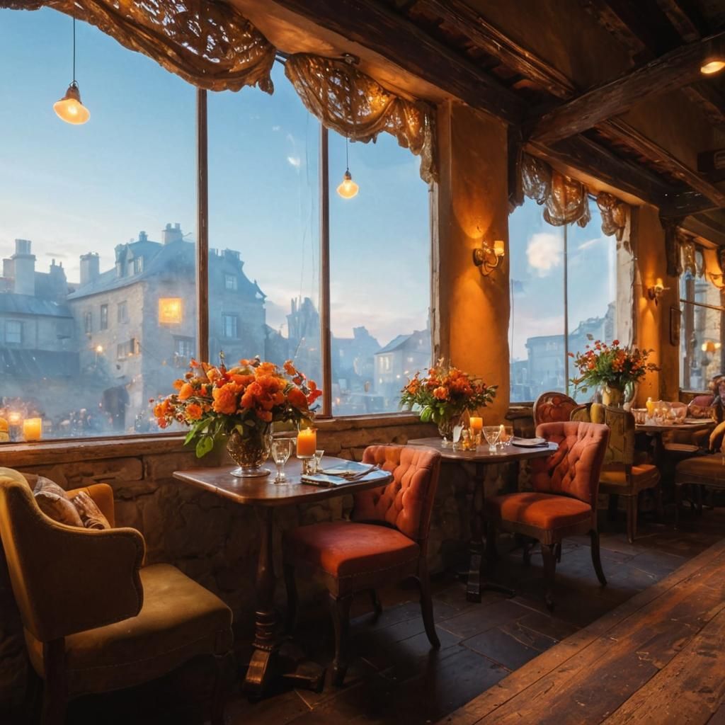 Cozy Café Chat in Golden Sunset Light