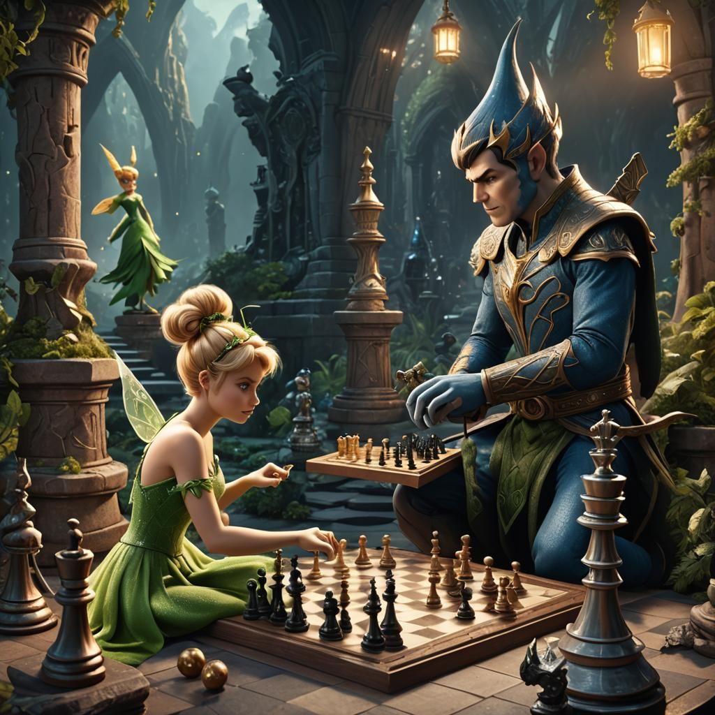 Tinkerbell and Spock Play Chess: Fantasy Art