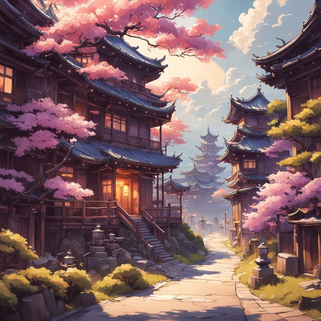 Lush Kyoto Village Basks in Golden Sunset Glow