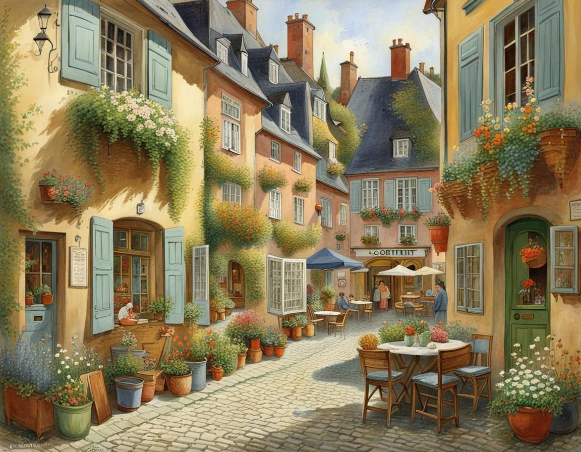 Cozy German Old Town Courtyard Scene
