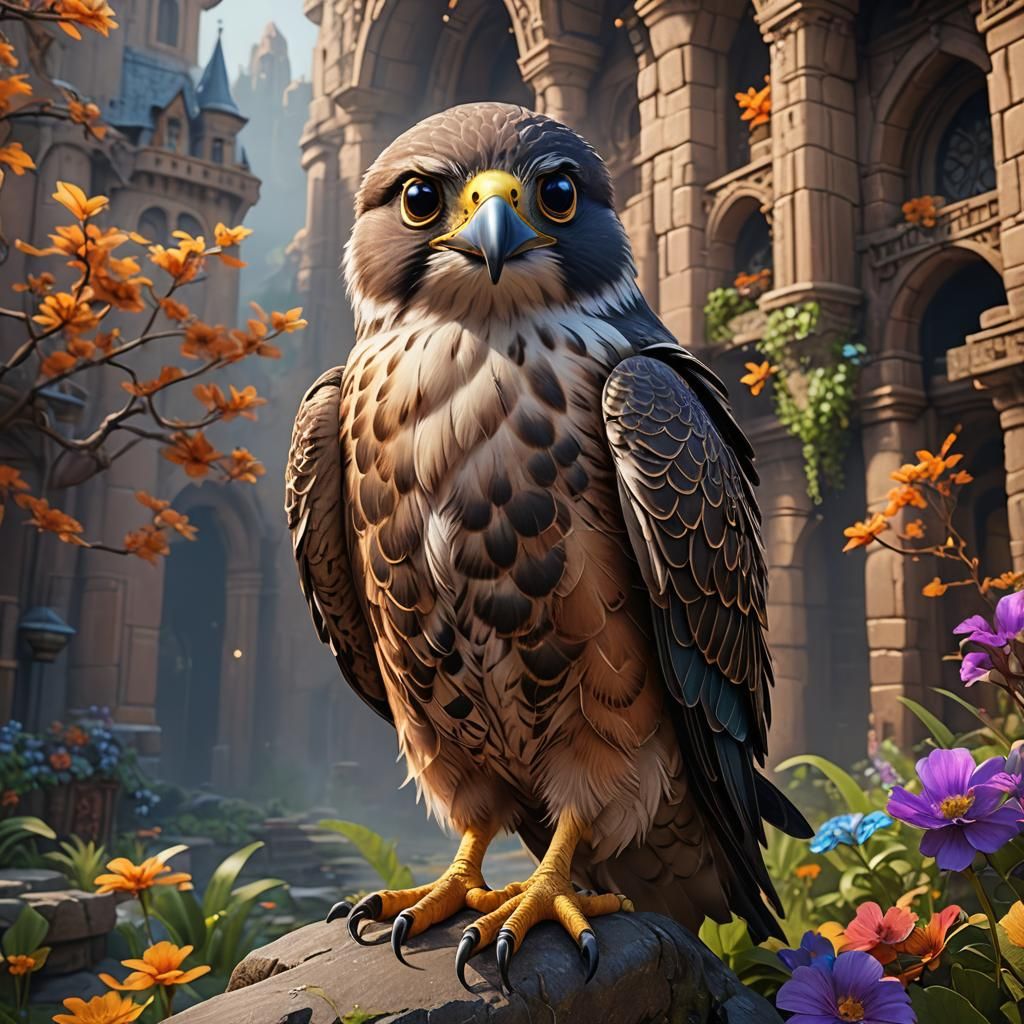 Adorable Falcon in Detailed Matte Painting Style