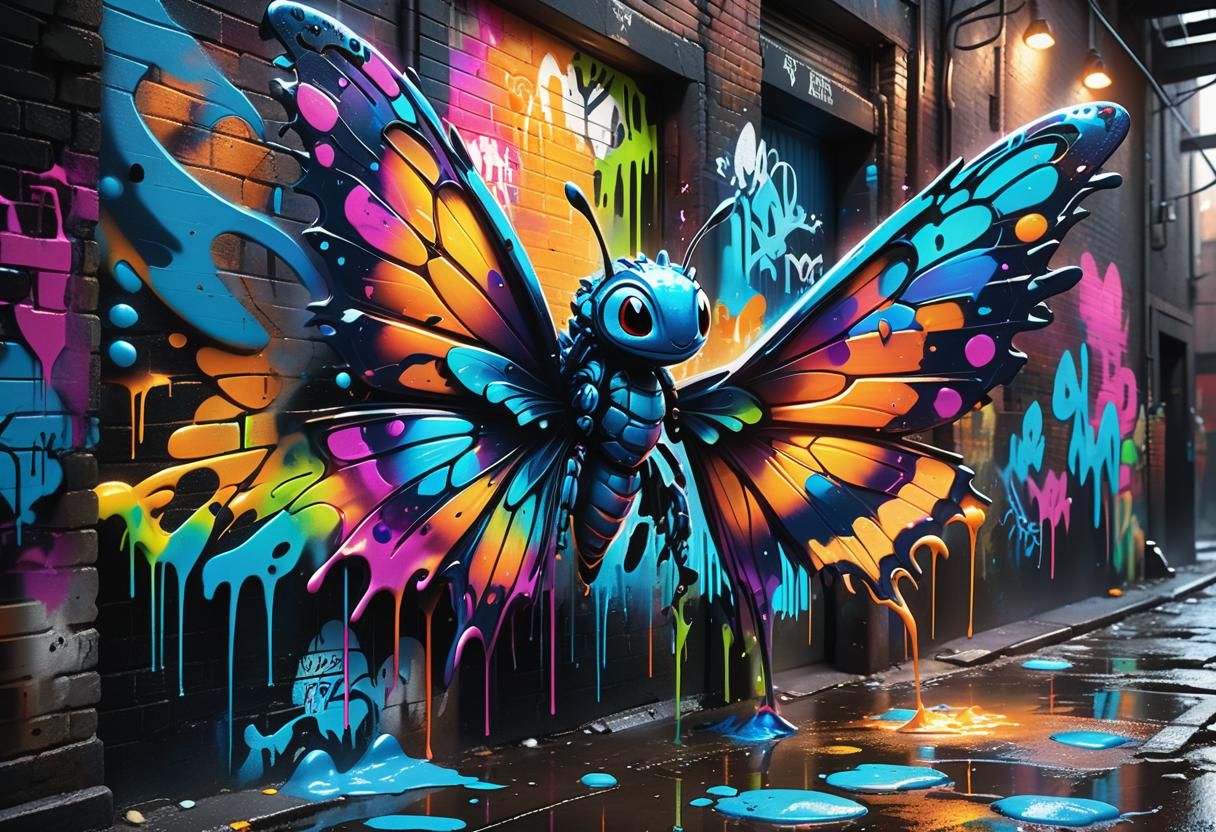 Creature in Graffiti Alley in Cyberpunk Style