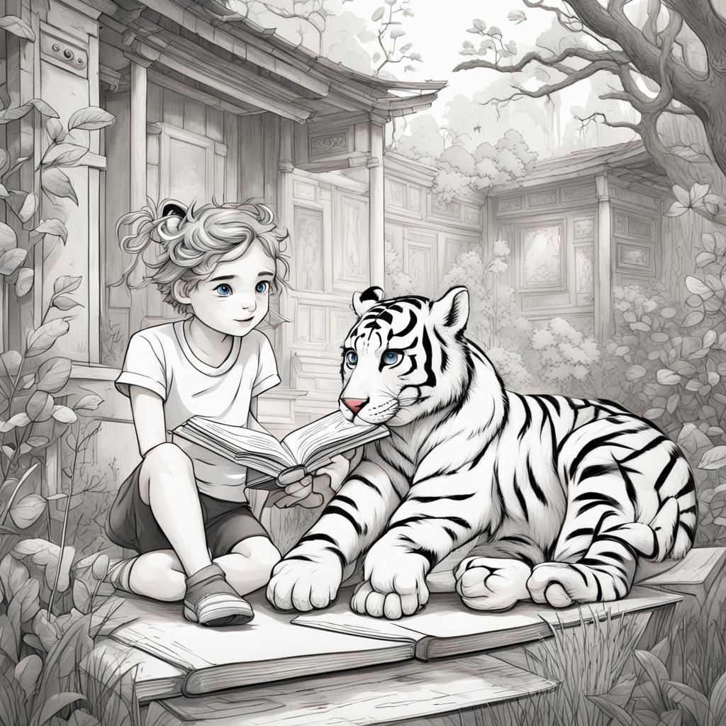 Child and Tiger Play: A Children's Book Illustration