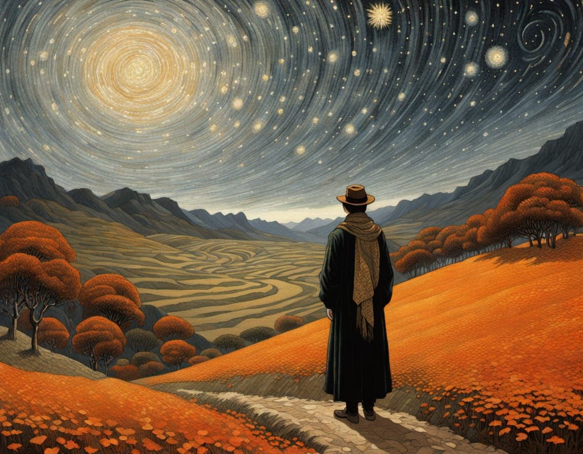 Starry Autumn Field with Brocade Scarf