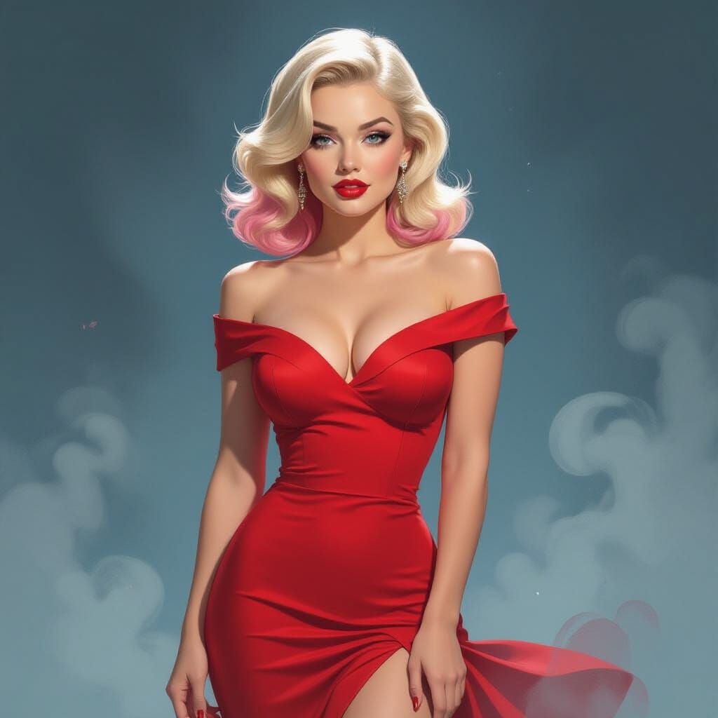 1950s Pin-Up Girl in Whiskey-Splatter Watercolor Style