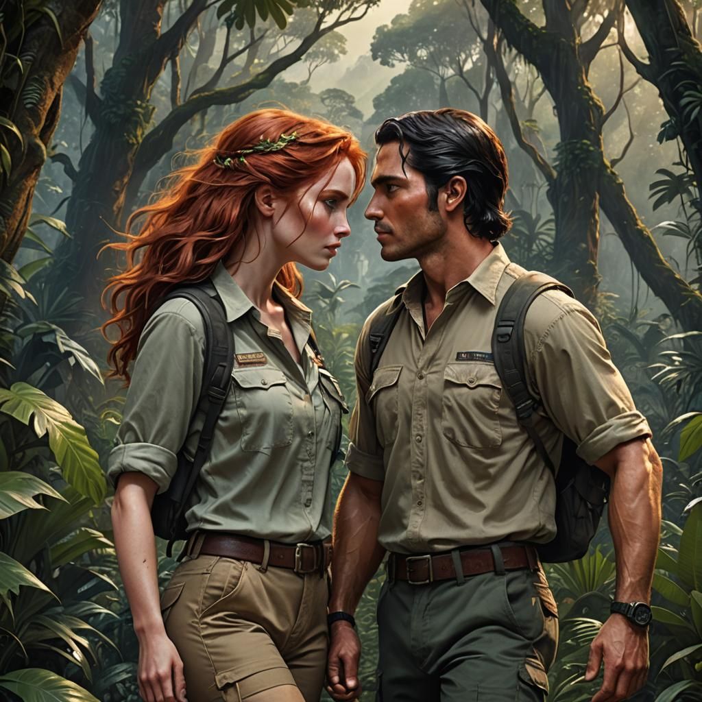 Romantic Jungle Embrace: Fantasy Art Cover