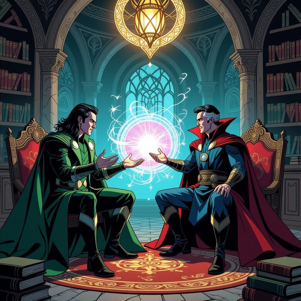 Loki and Doctor Strange Debate Magic, Jim Lee Comic Style