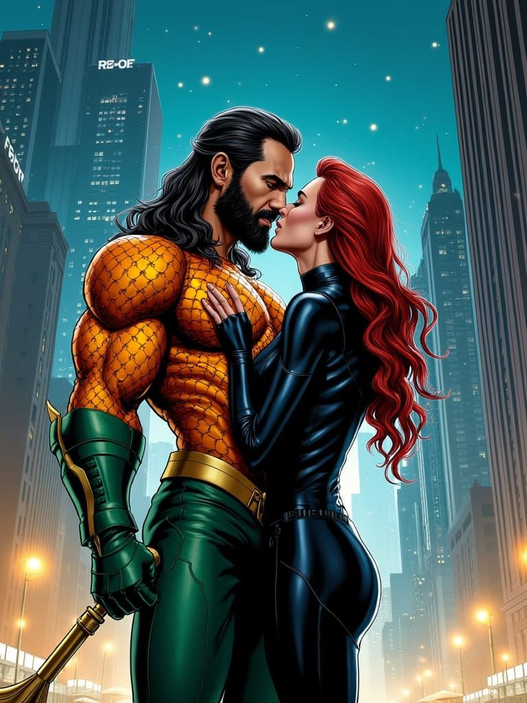 Aquaman and Black Widow Share a Romantic Kiss in the City