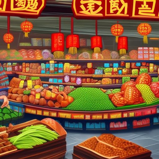 Panda Chinese Grocery Supermarket in Detailed Matte Painting