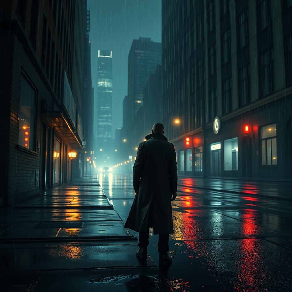 Rainy Alleyway in Melancholic Futurism Style