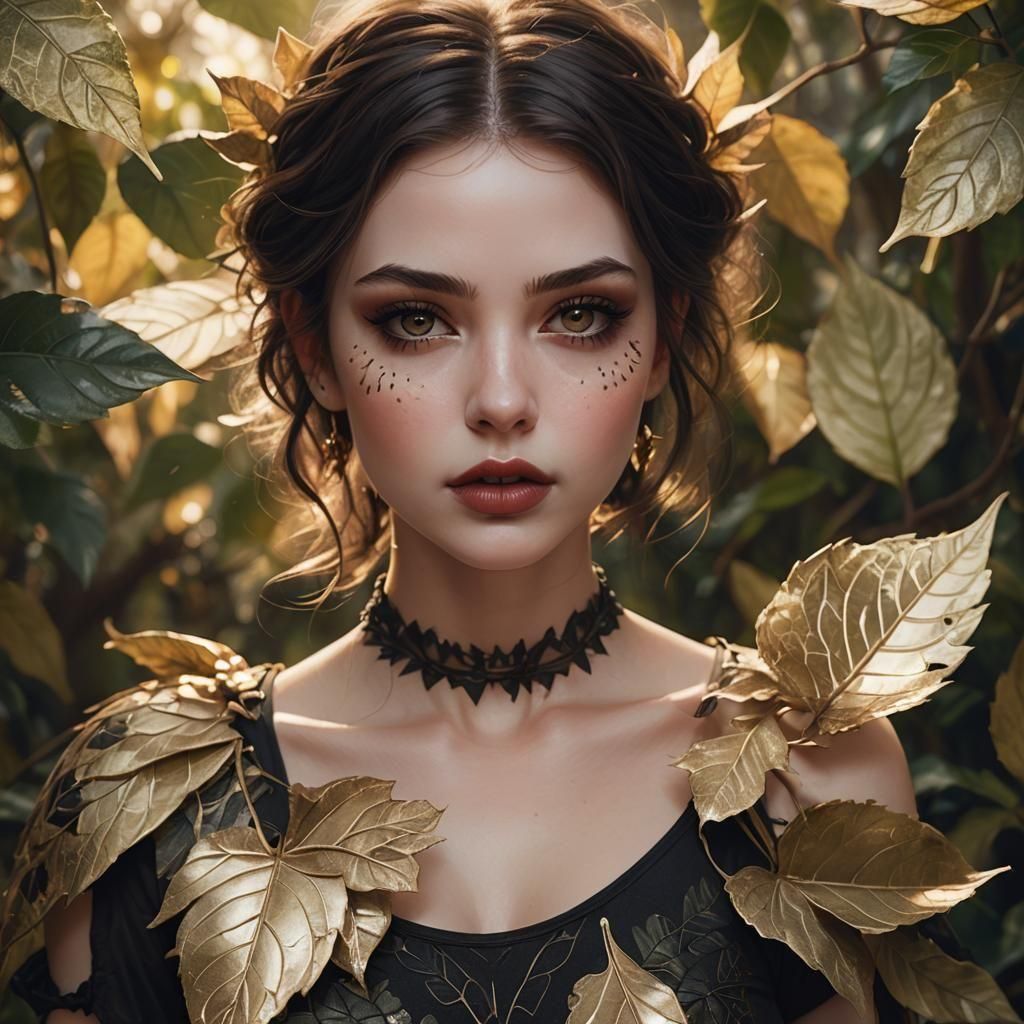Beautiful Woman in Leaf Top, Detailed Fantasy Art