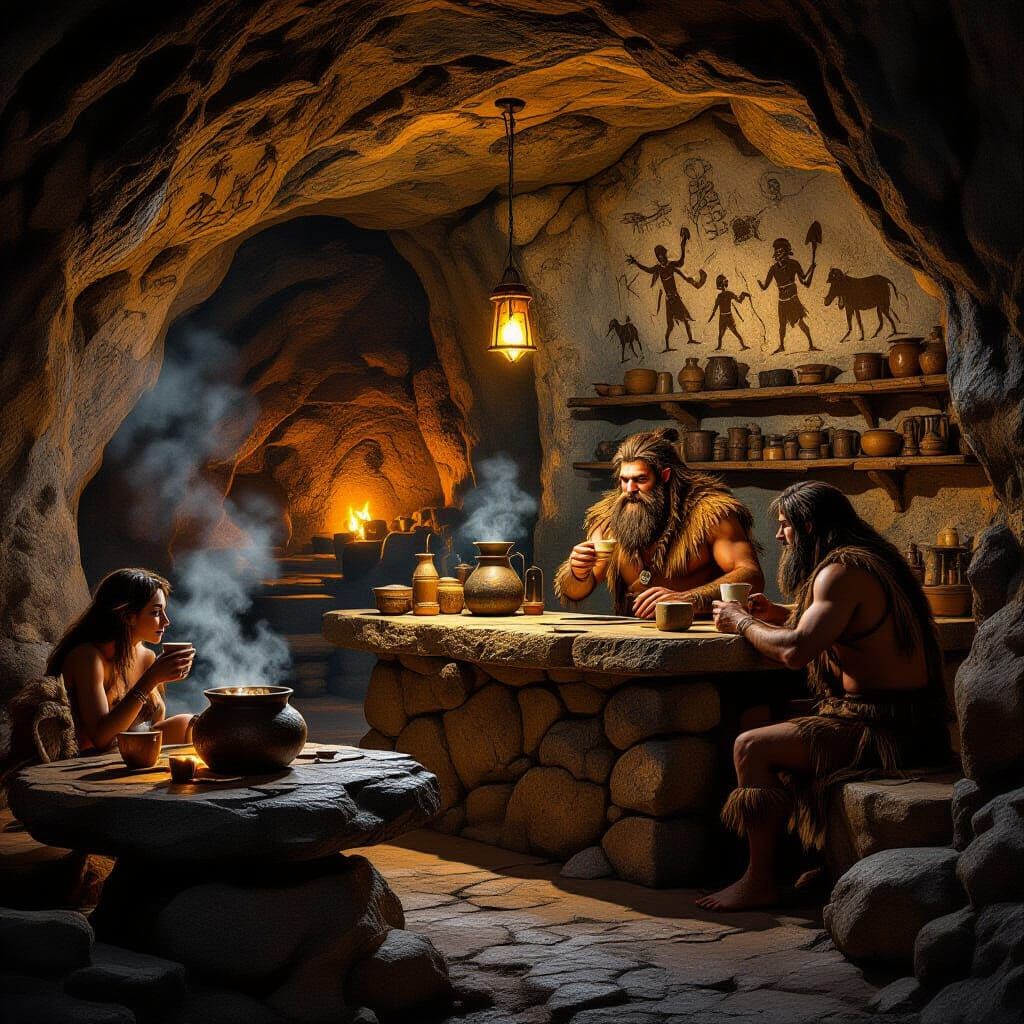 Caveman Cafe Digital Painting with Chiaroscuro Lighting