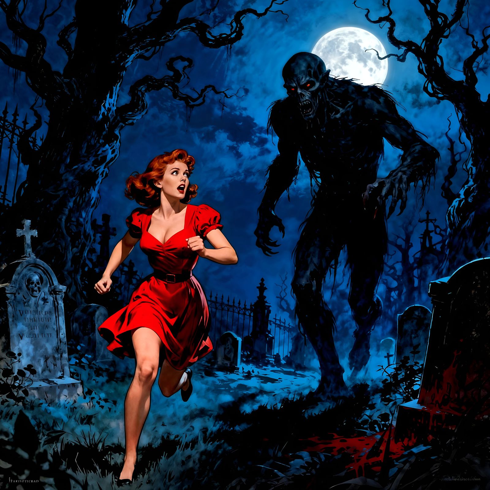 Vintage Horror Magazine Cover: Pin-Up Girl Flees Monster