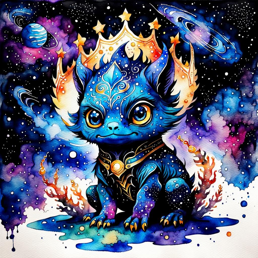 Watercolor Galaxy Creature in Ink