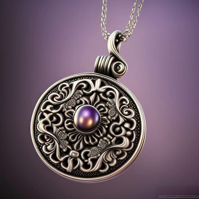 Ornate Silver Pendant on Silk: Macro Photorealistic Image