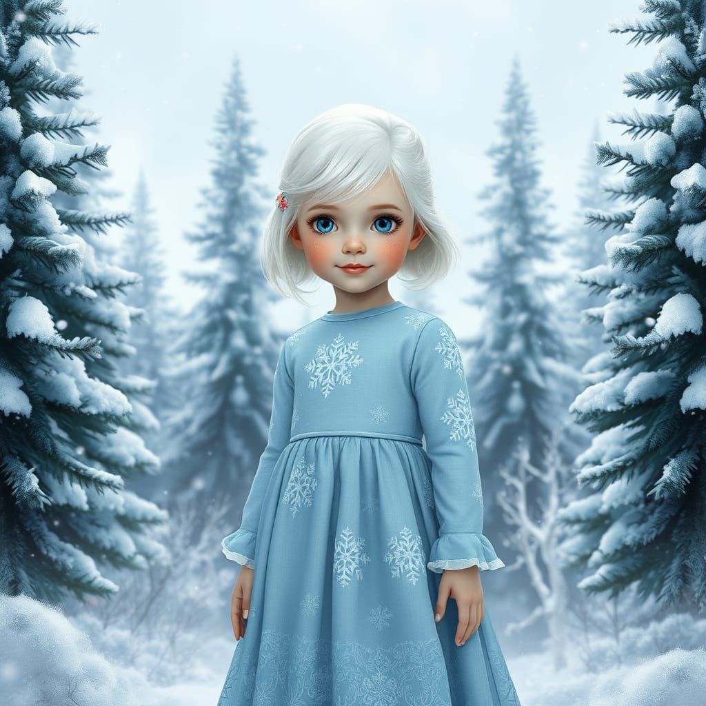 Ethereal Winter Goddess in Snowy Landscape