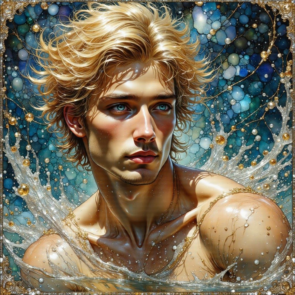 Shimmering Water Portrait in Art Nouveau Style