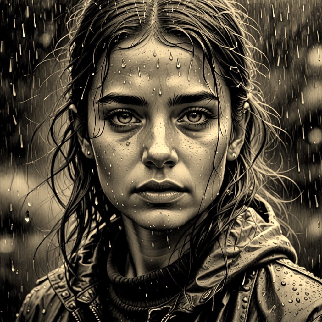 Hyperdetailed Charcoal Drawing of Raindrops