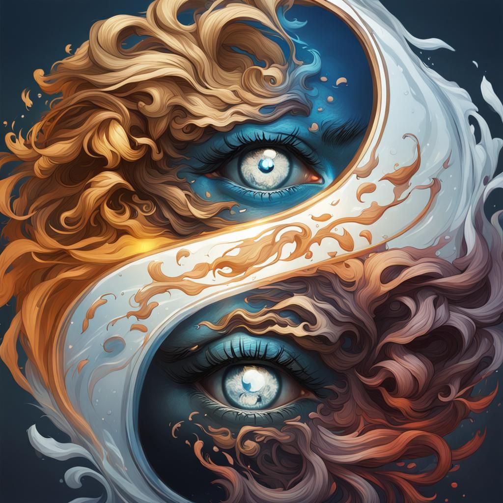 Yin and Yang Portrait in Art Nouveau Style