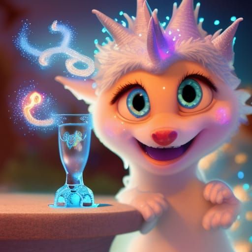 Pixar-Style Ice Dragon Cub in Beer Glass