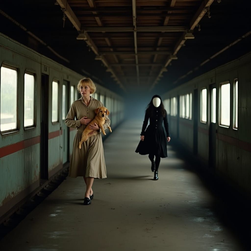 Blonde Woman Followed Through Train Station, Surreal Art