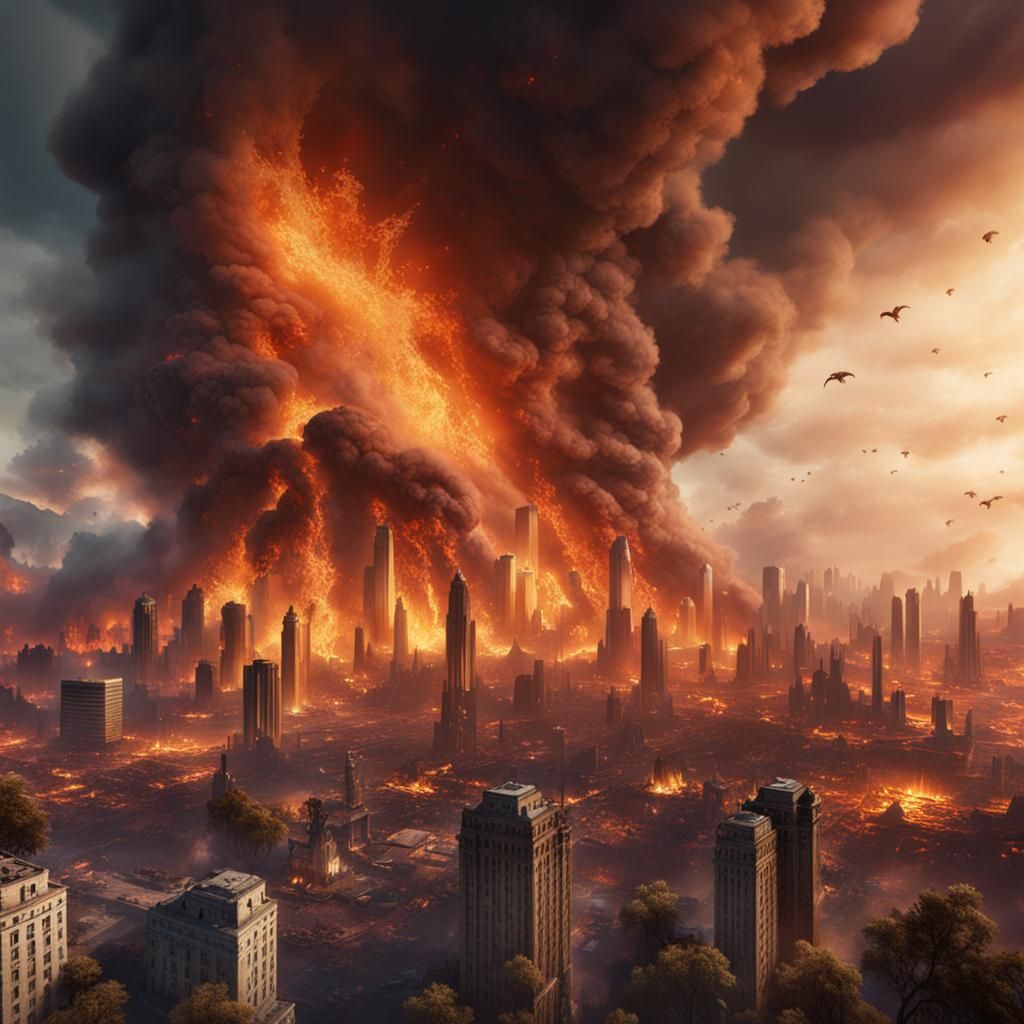 Wildfire Devastates City: Detailed Matte Painting