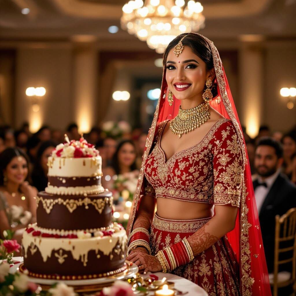 Indian Bride in Red Lehenga with Golden Embroidery