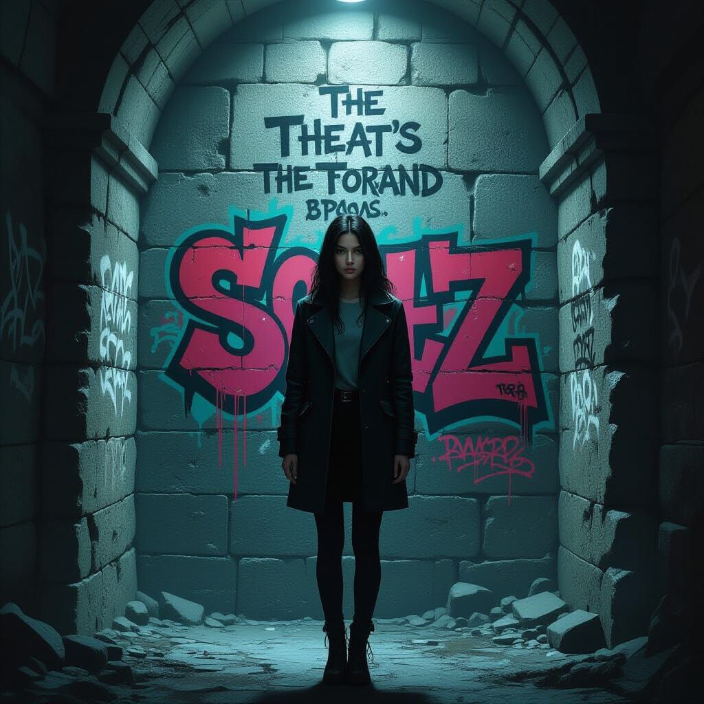 Confident Woman in Cryptic Room: Digital Art