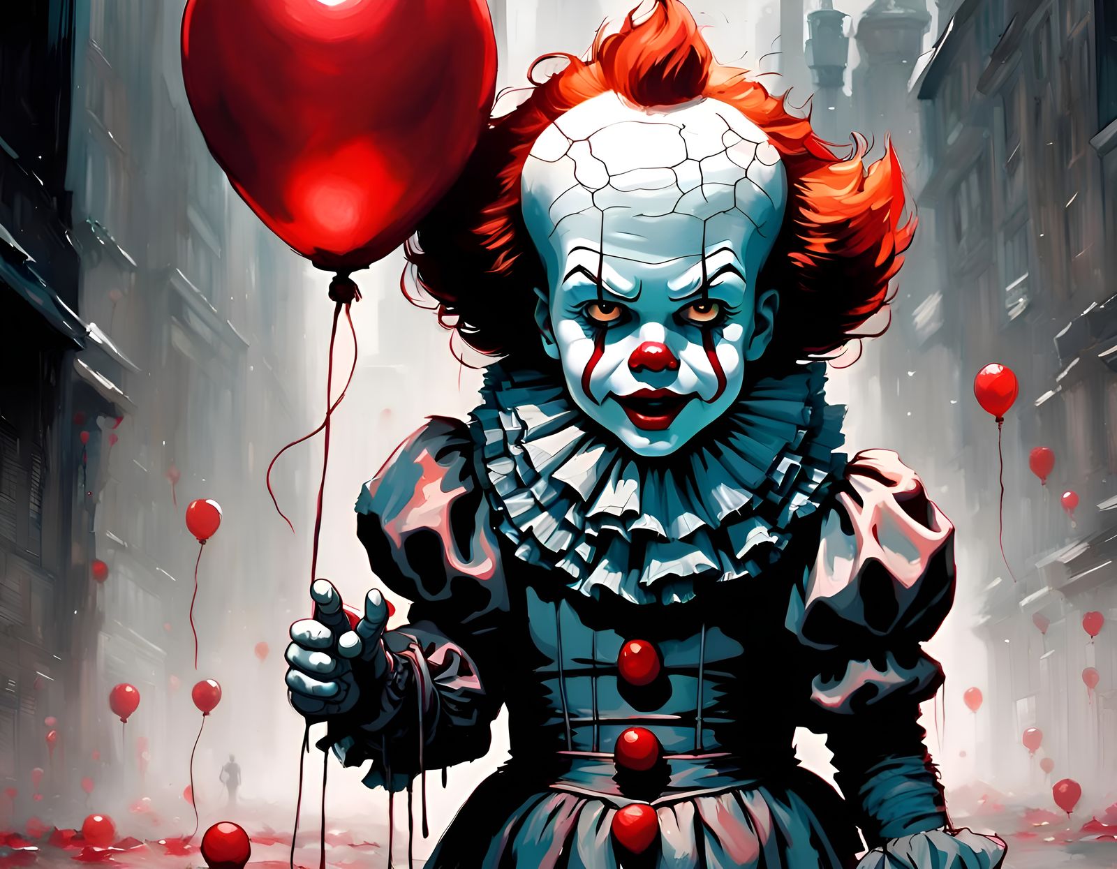 Adorable Chibi Pennywise Portrait in Graffiti Art Style