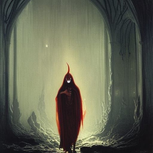 Eerie Faceless Demon in Firelight: Gothic Horror