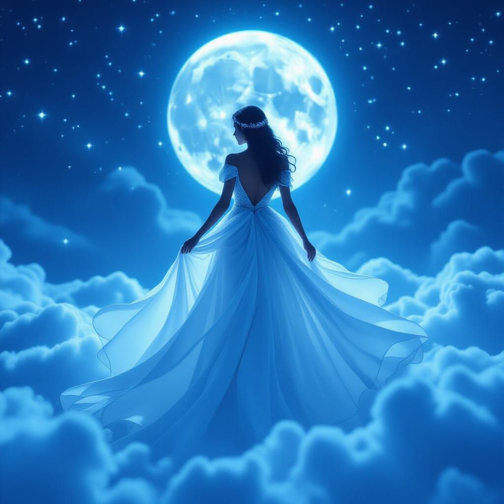 Ethereal Woman in Silver Cloud Gown