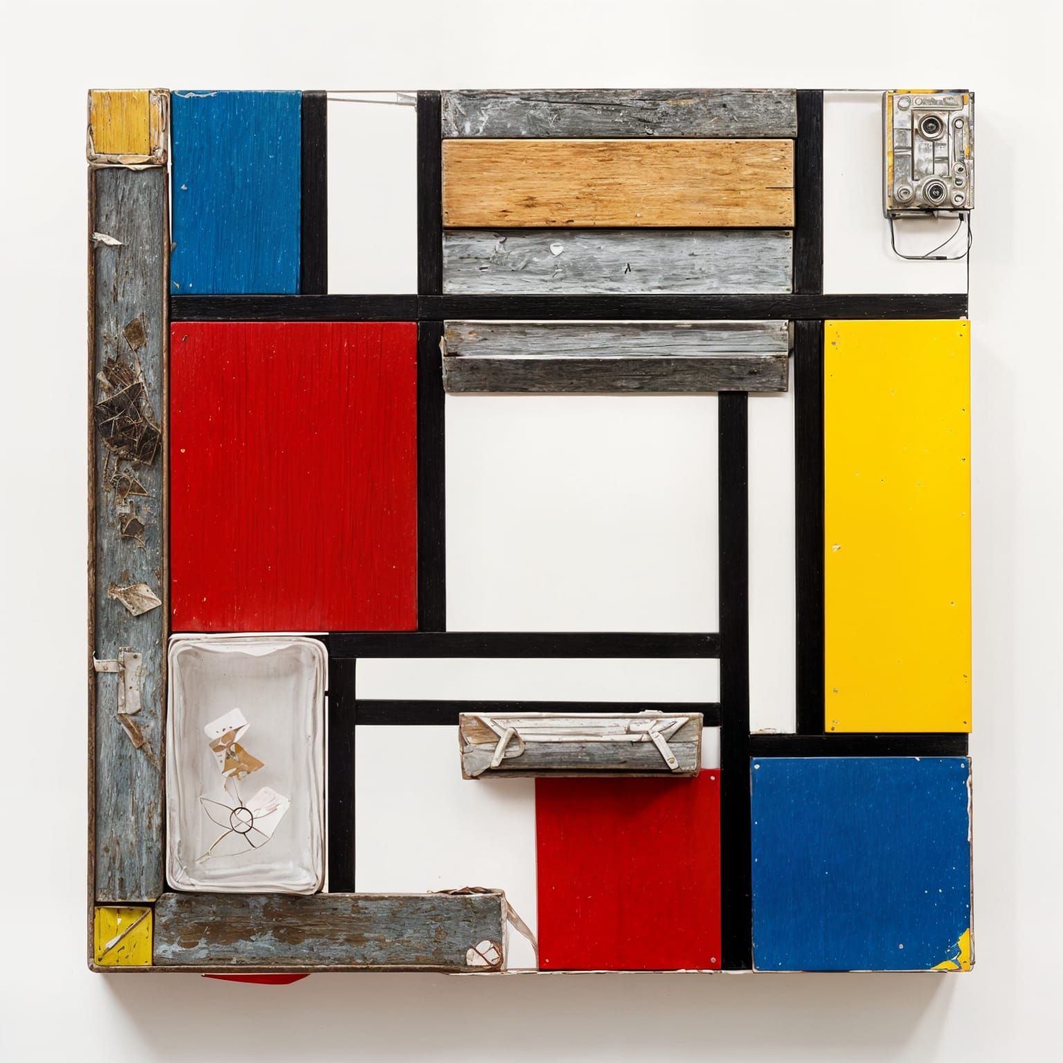 Abstract Upcycled Art in Piet Mondrian Style