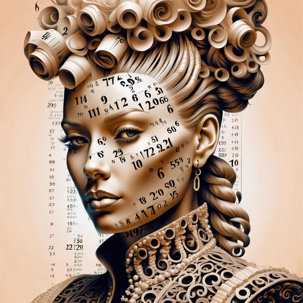 Baroque Number Hairstyle in Trapunto Digital Art