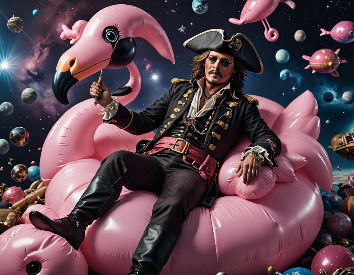 Pirate on Flamingo Float in Space
