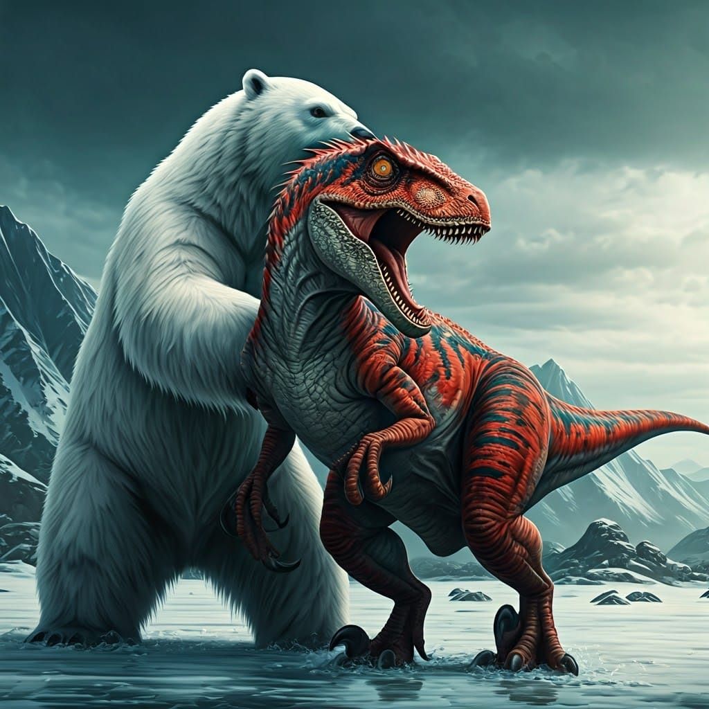 Red Utahraptor Battles Polar Bear in Epic Clash