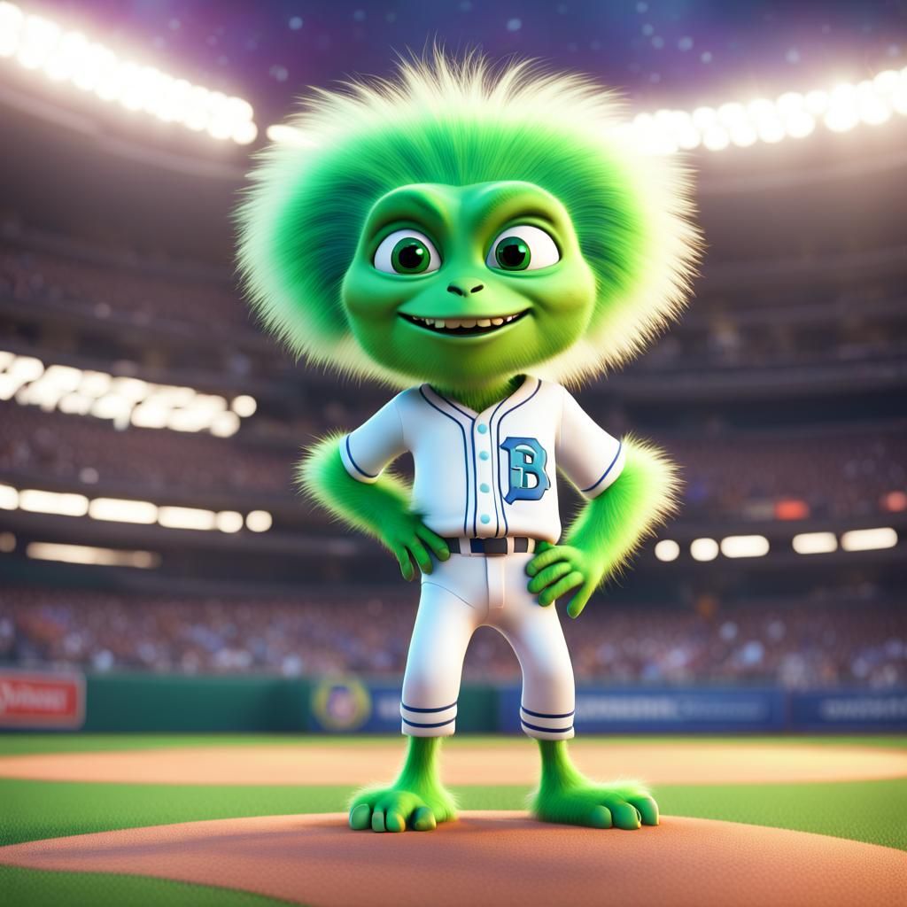 Furry Alien Pitcher in Intergalactic Baseball Stadium