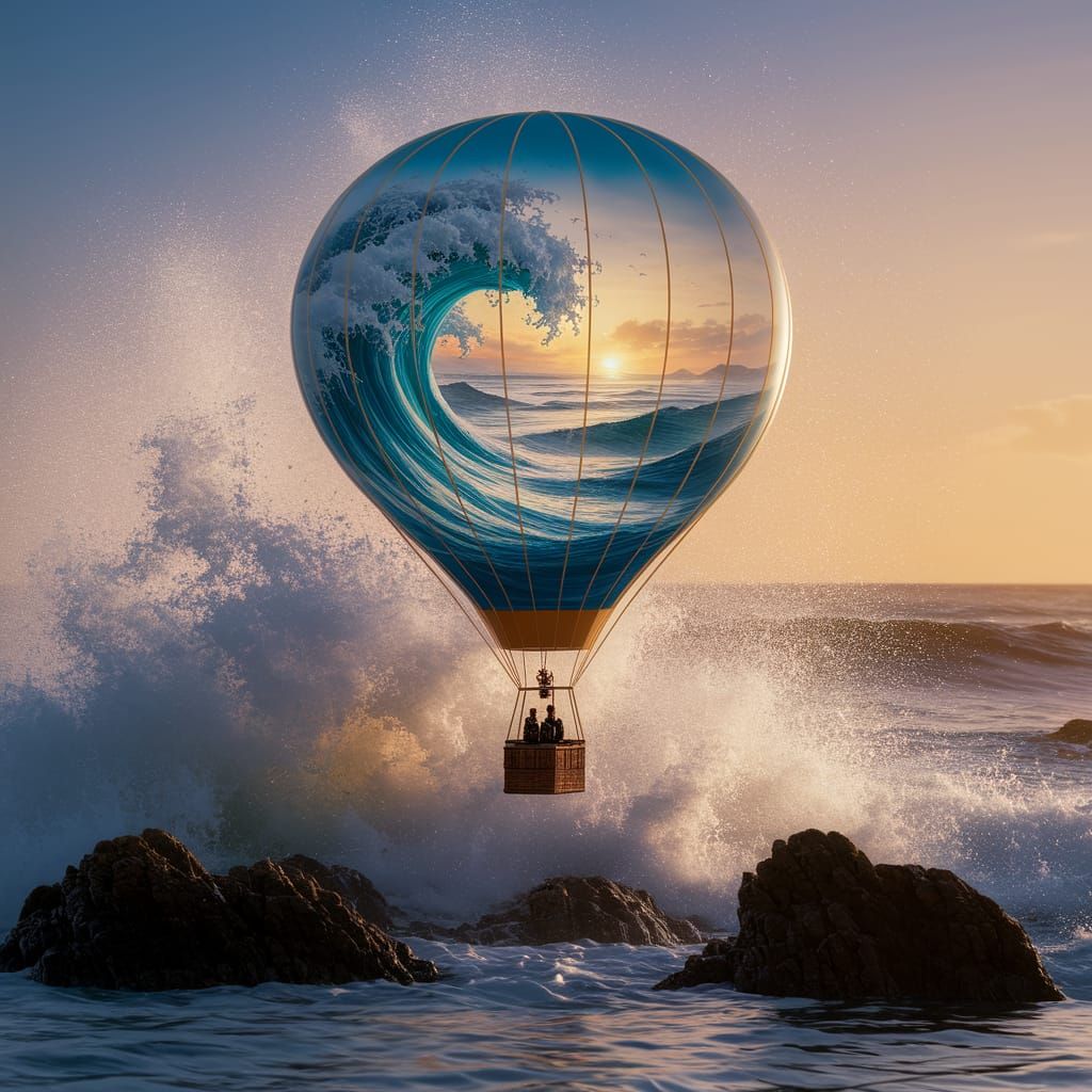 Seascape Hot Air Balloon Silhouette in Spain