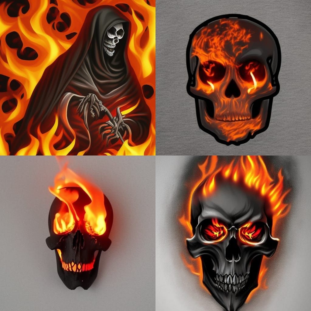 Fiery Grim Reaper Skull with Burning Eyes