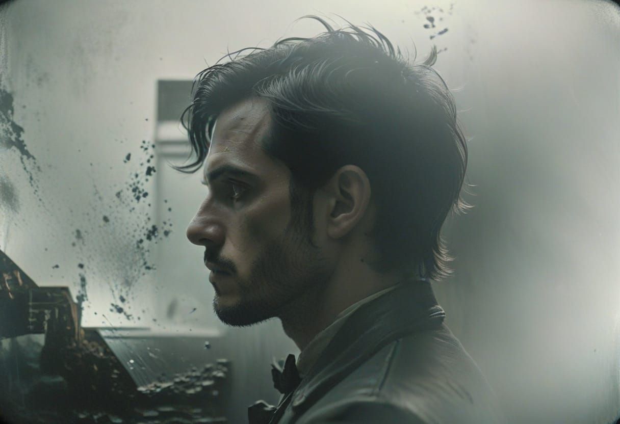 Aetherpunk Daguerreotype: Man Contemplates Life's Vastness