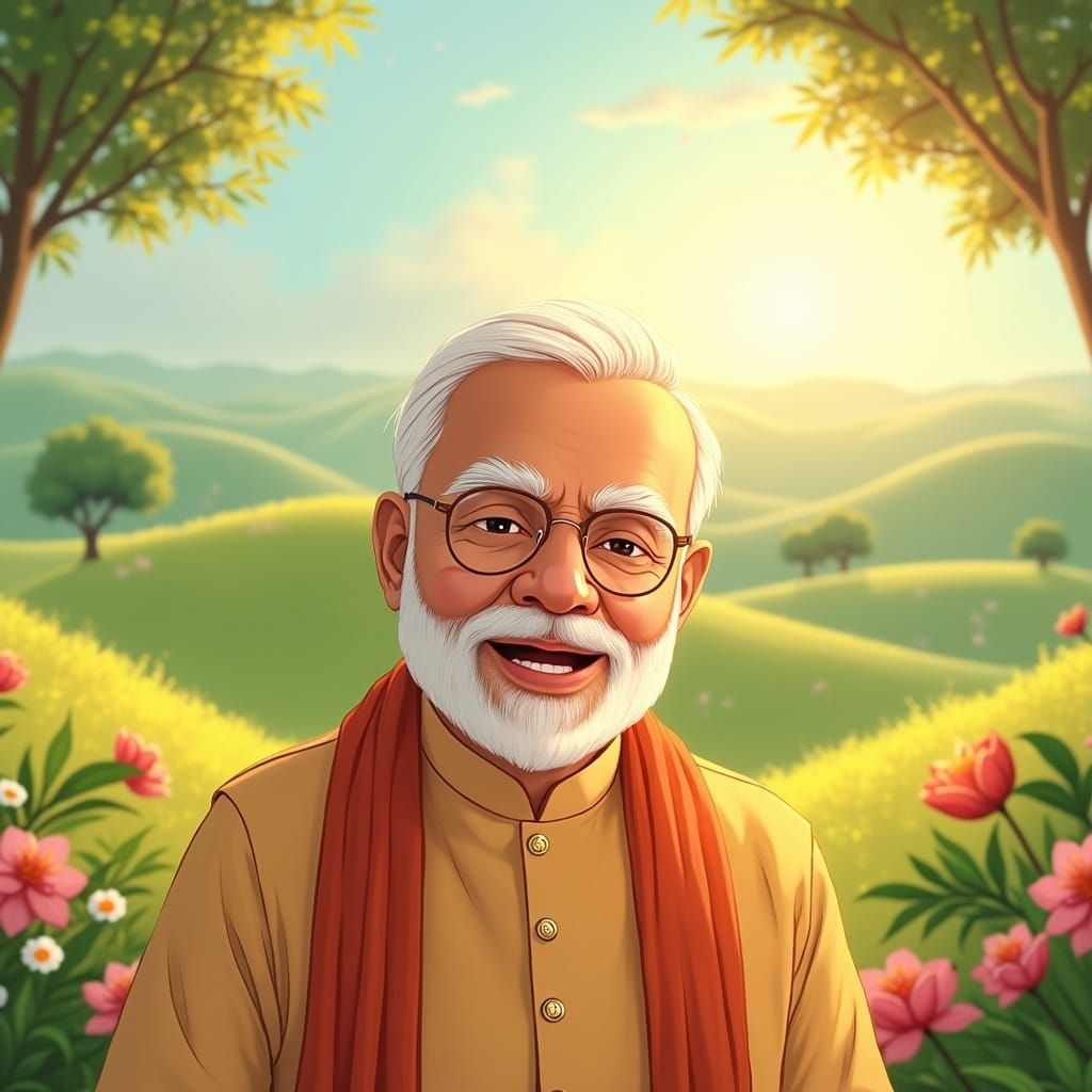 Studio Ghibli Style Portrait of Narendra Modi