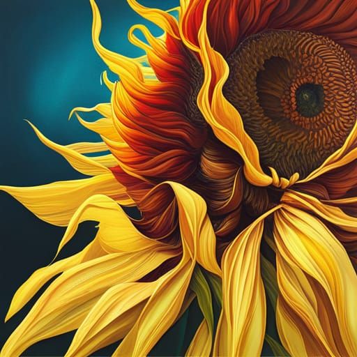 Abstract Sunflower Art with Complementary Colors