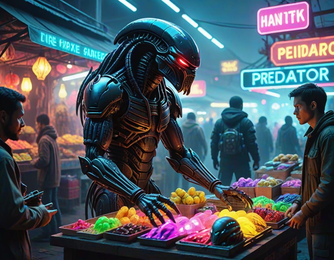 Predator and Xenomorphs at Intergalactic Market
