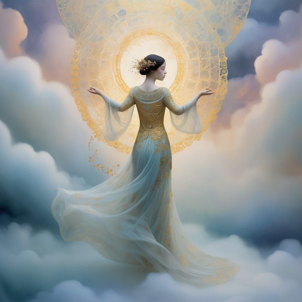 hyperdetailed Metaphysical Painting (ethereal translucent la...